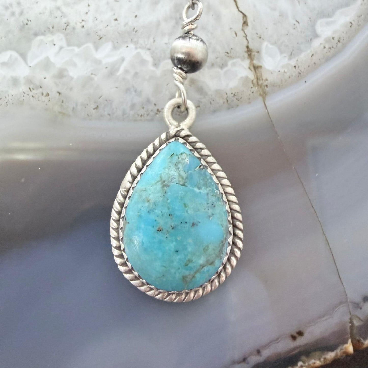 Sterling Silver Southwestern Style Turquoise 20"-22" Navajo Pearl Lariat Necklace For Women