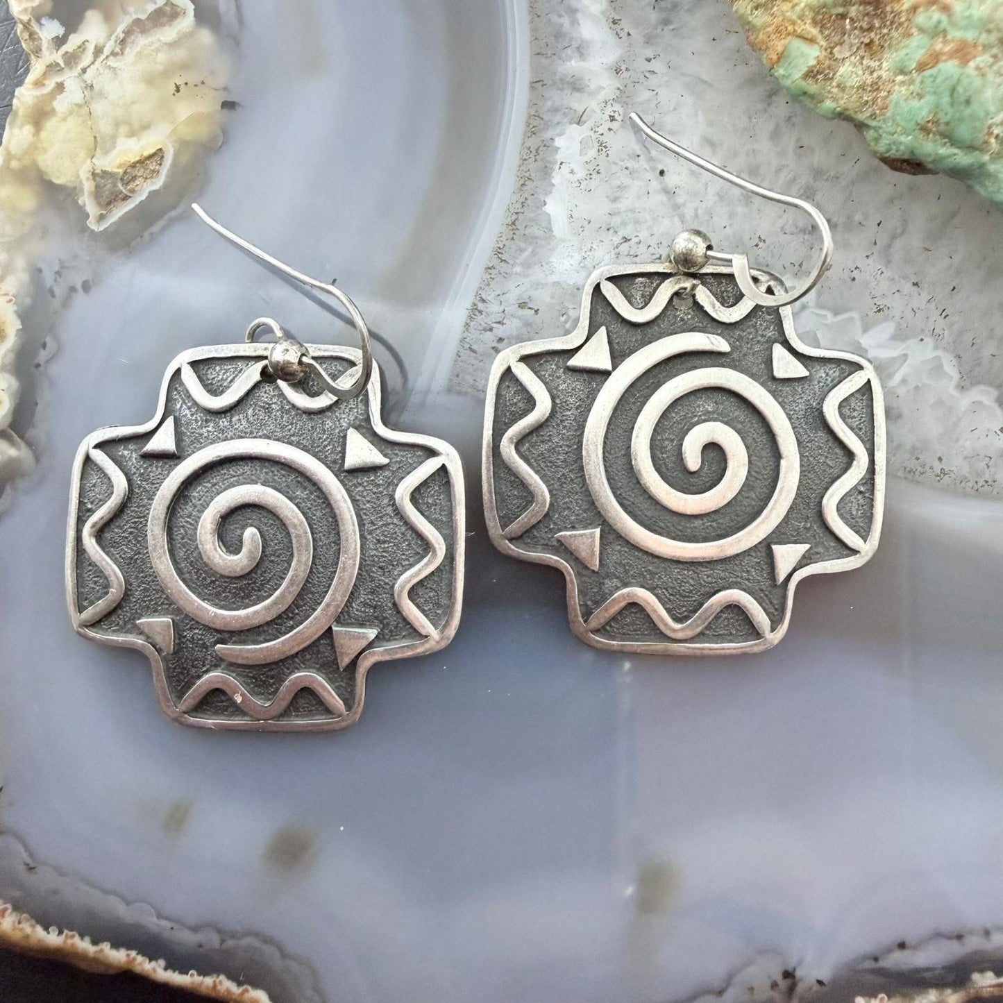 Ann Farella Santa Fe Sterling Silver Circle of Life Cross Dangle Earrings For Women