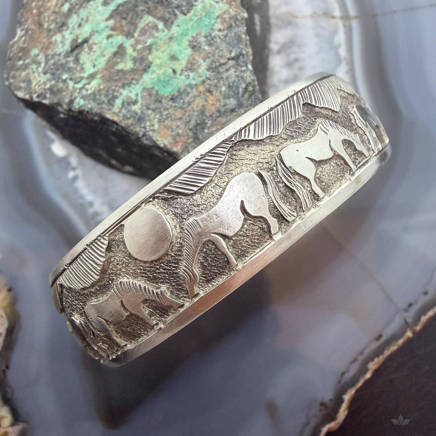 Alex Becenti Native American Sterling Silver Horses in The Wild Storyteller Unisex Cuff