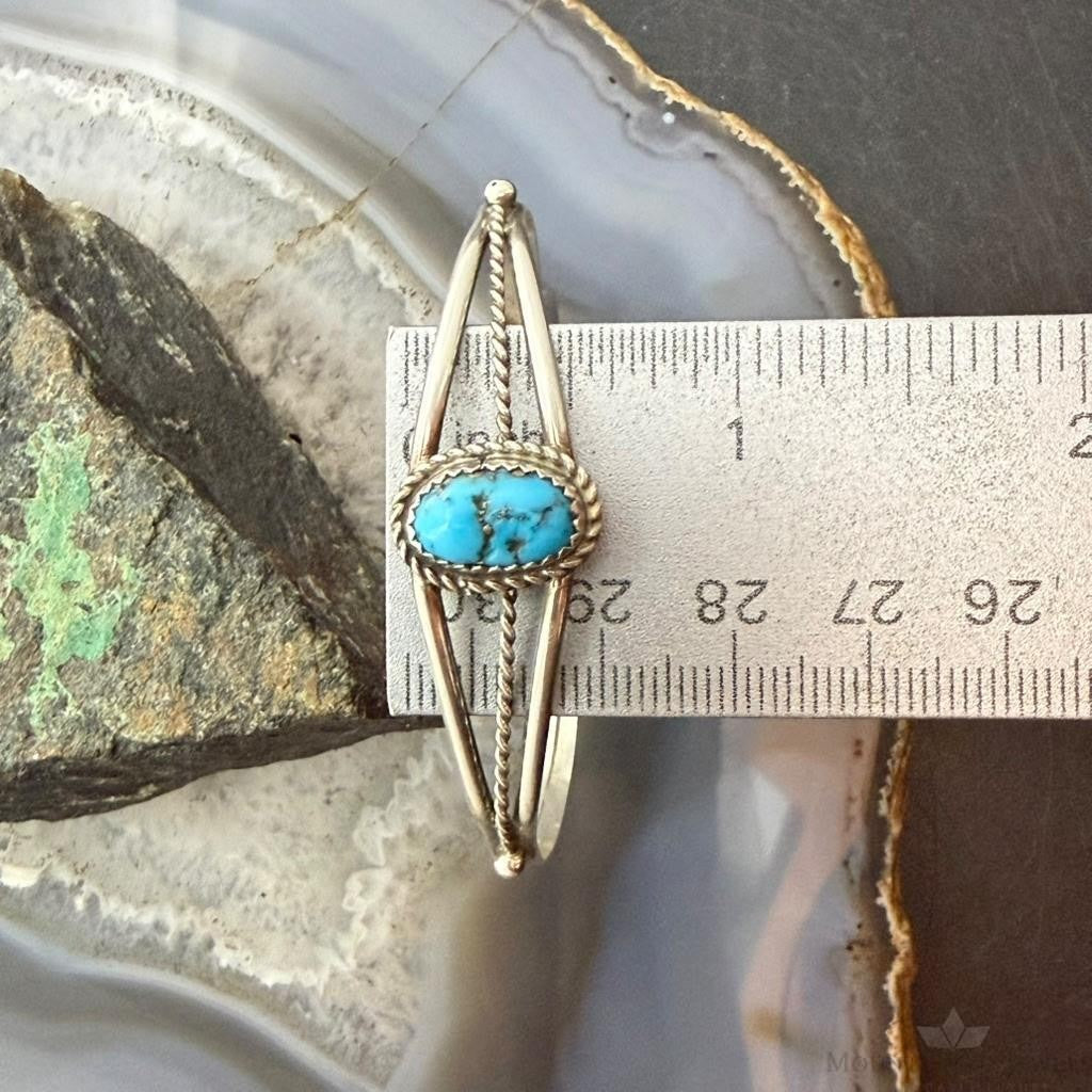 Vintage Native American Silver Natural Turquoise Split Shank Bracelet For Women