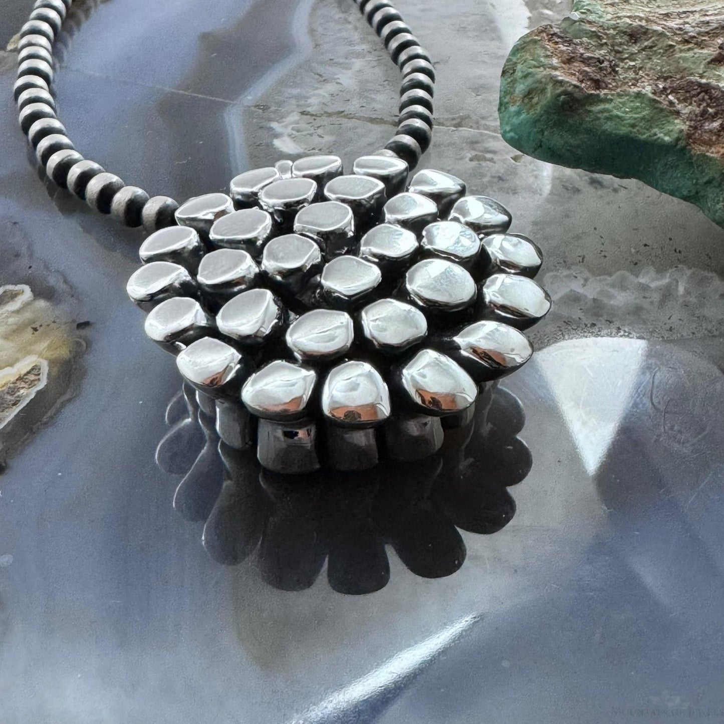 Sterling Silver Fashion Electroform Rounded Petals Flower Pendant- Taxco Mexico