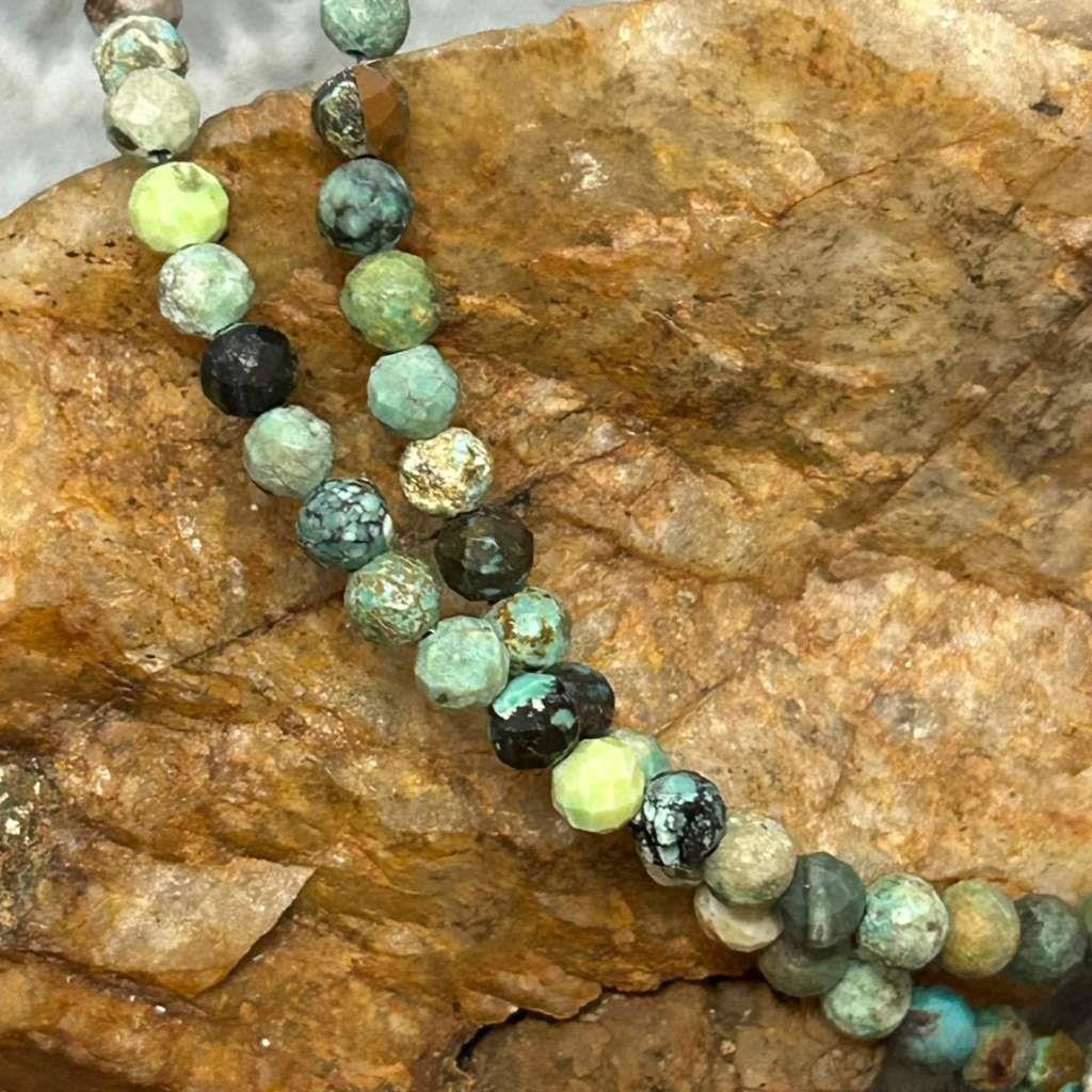 Sterling Silver Southwestern Style Faceted 4mm Hubai Turquoise 22" Necklace For Women
