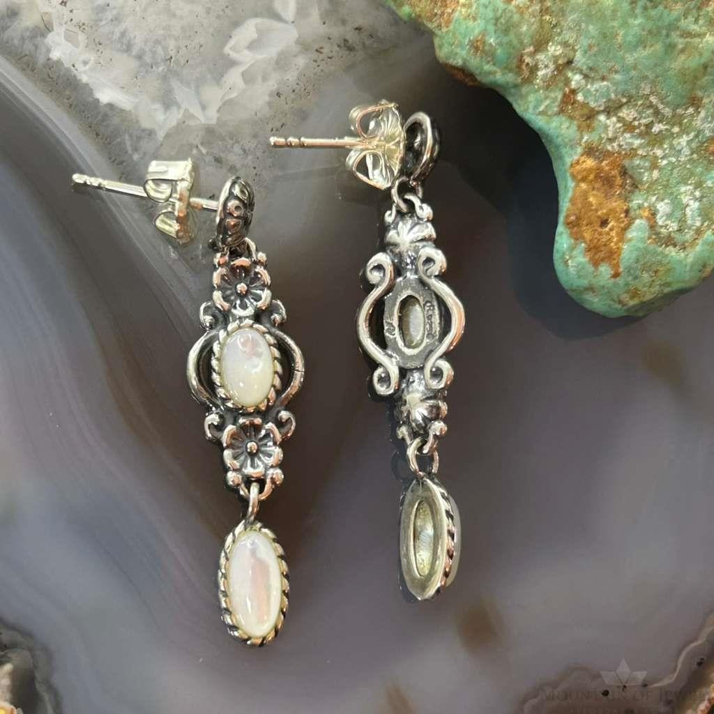 Carolyn Pollack Sterling Silver 2 Oval Mother of Pearl Dangle Earrings For Women