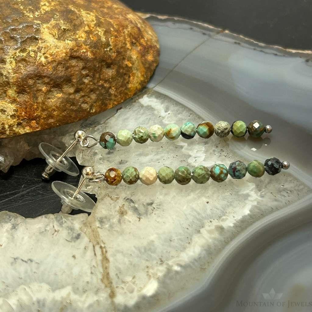 Sterling Silver Faceted Hubei Turquoise Beads Long Dangle Earrings For Women