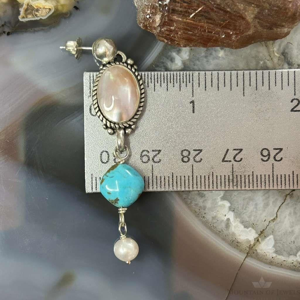 Carolyn Pollack Sterling Silver MOP & Turquoise Dangle Earrings For Women
