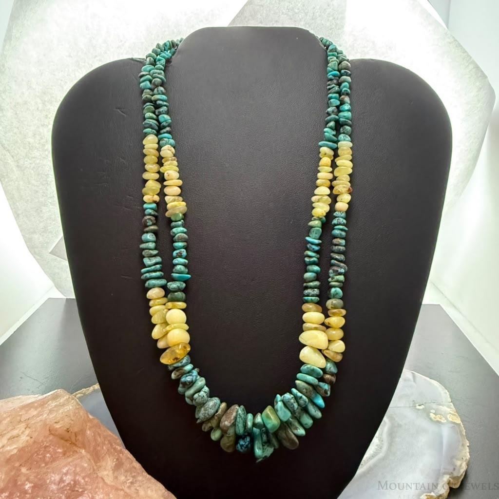 Desert Rose Trading Sterling Silver 2 Strand Turquoise & Yellow Opal Necklace For Women