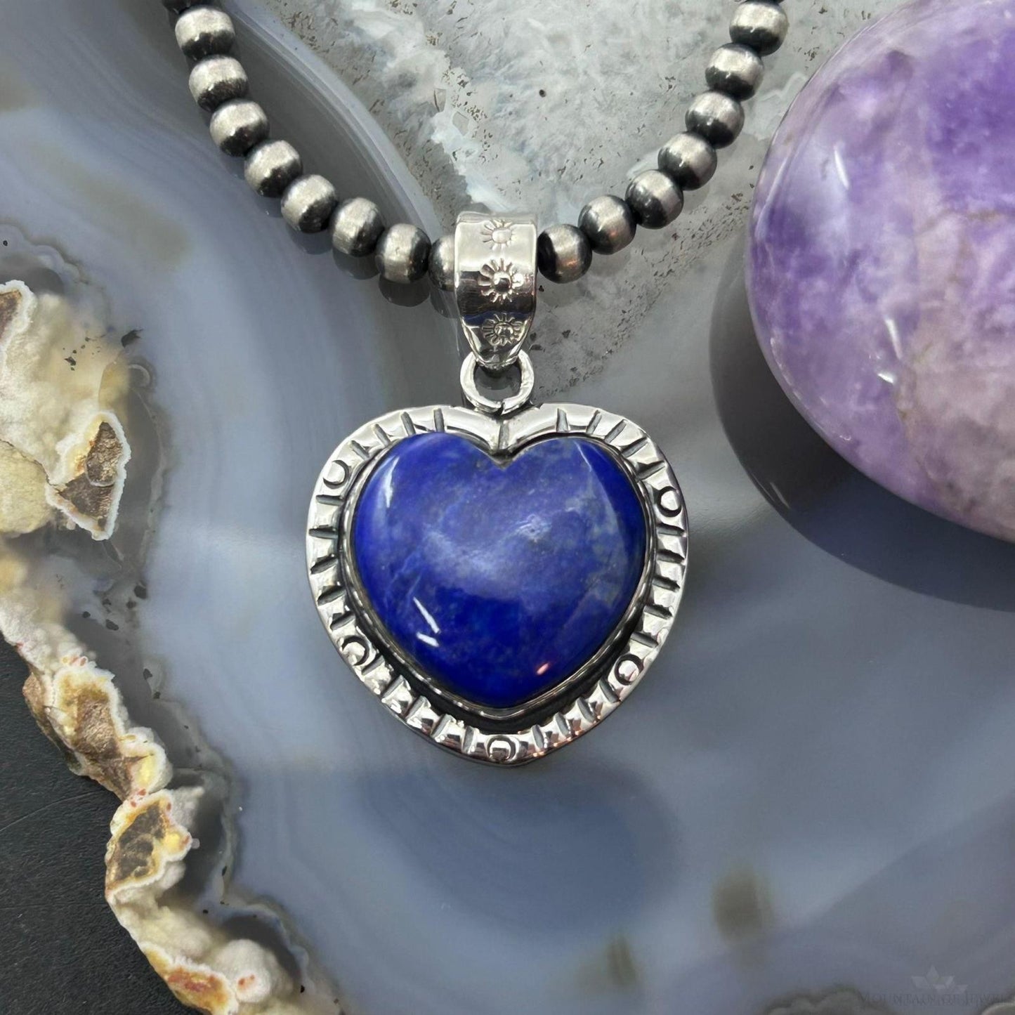 Sterling Silver Southwestern Style Lapis Heart Decorated Pendant For Women