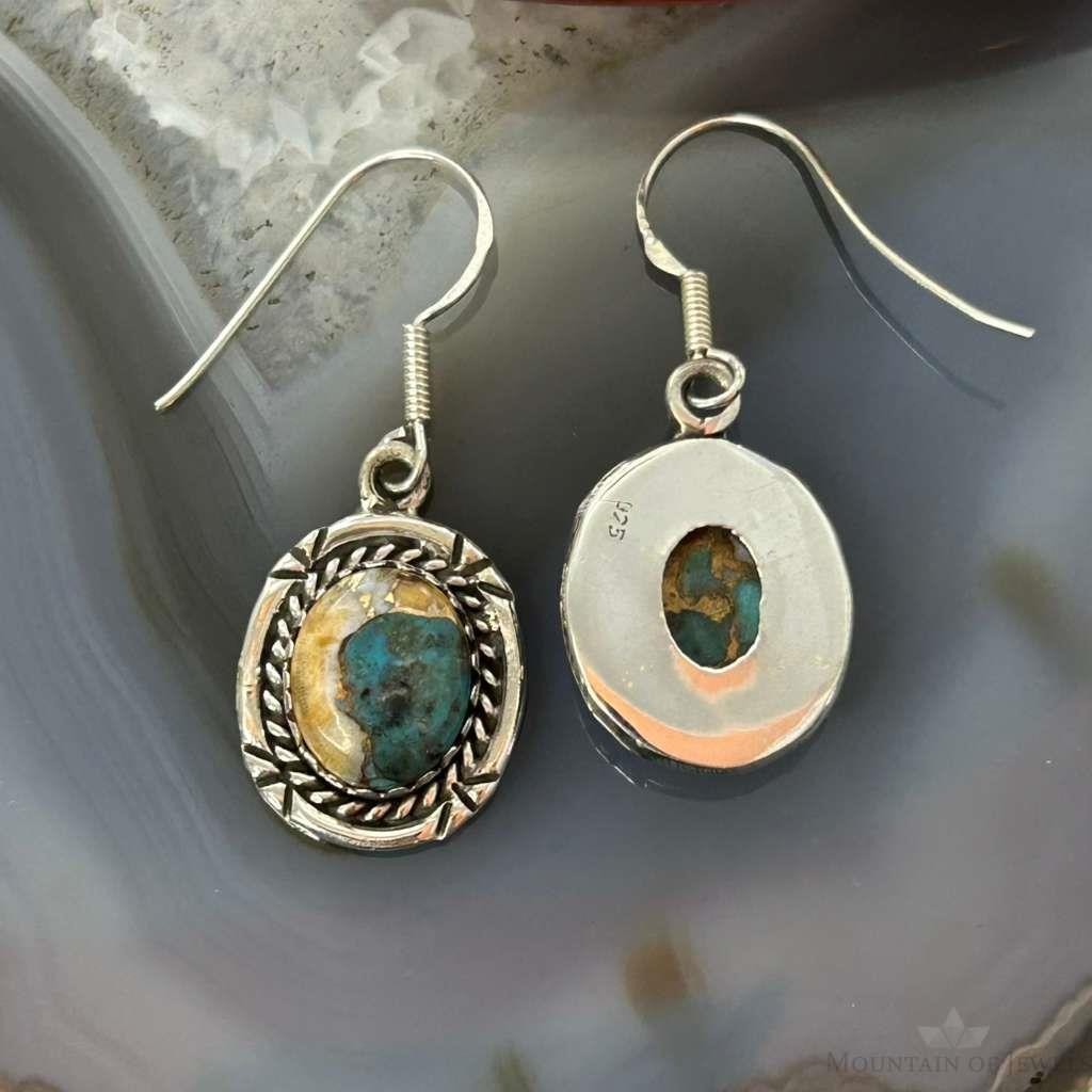 Sterling  Silver Southwestern Style Spiny Oyster Turquoise Dangle Earrings For Women #1