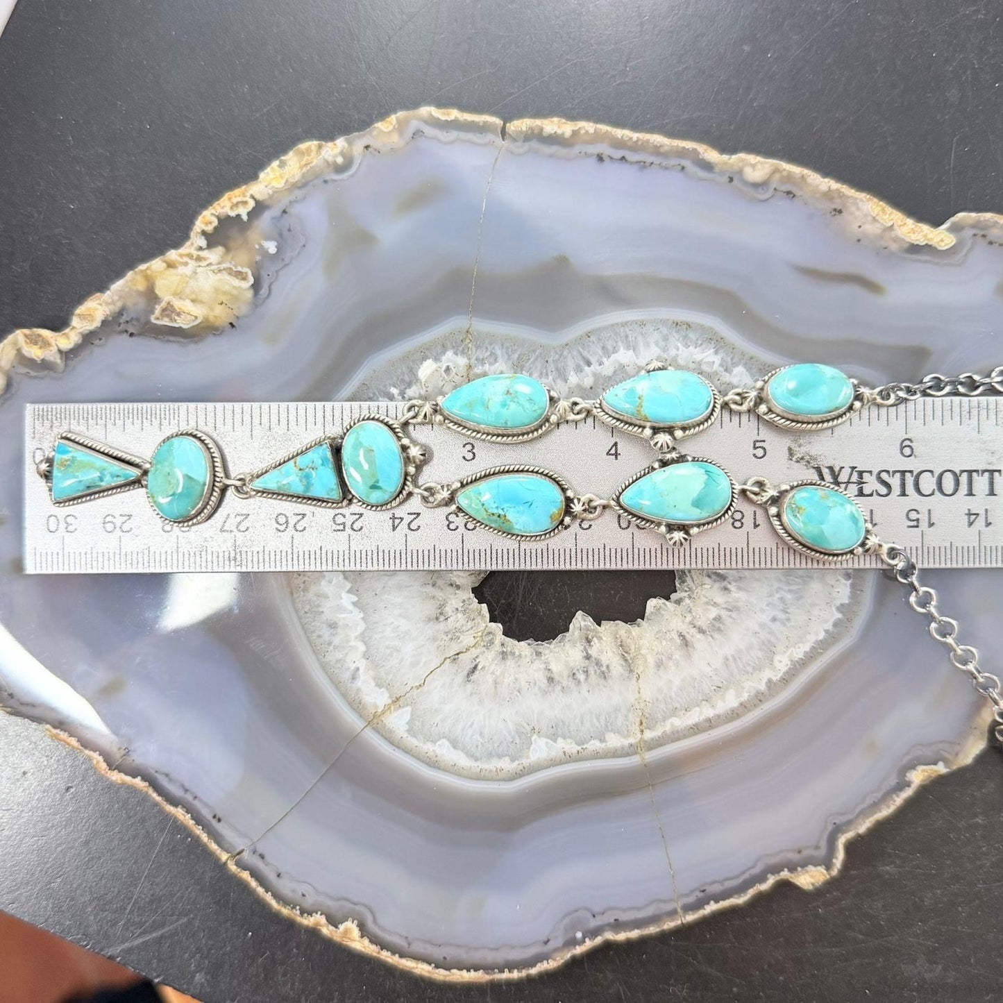 Sterling Silver Southwestern Style Mohave Turquoise Lariat 19" Necklace For Women