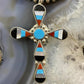 Floenda Lonasee Zuni Sterling Silver Multi Stone Inlay Unisex Cross Pendant #1