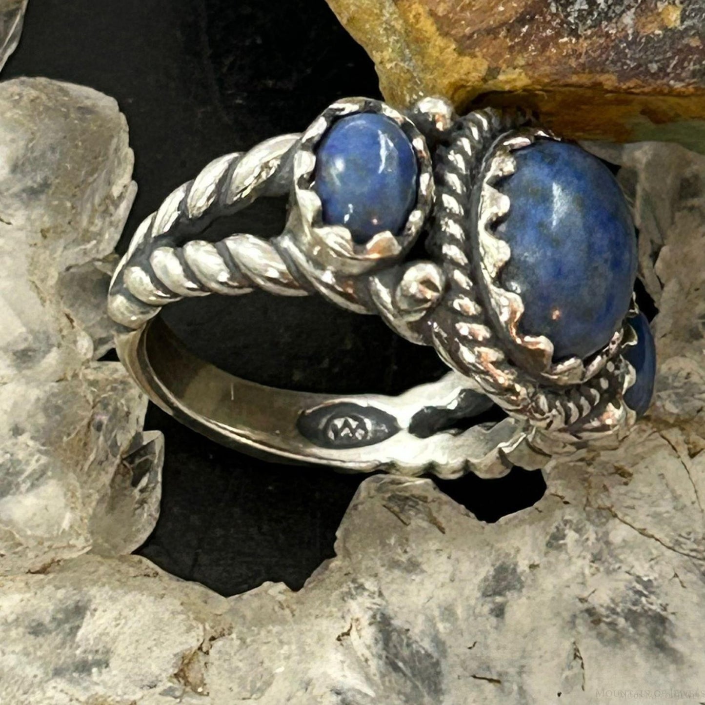 Carolyn Pollack Southwestern Style Sterling Silver 3 Denim Lapis Ring Size 5 For Women