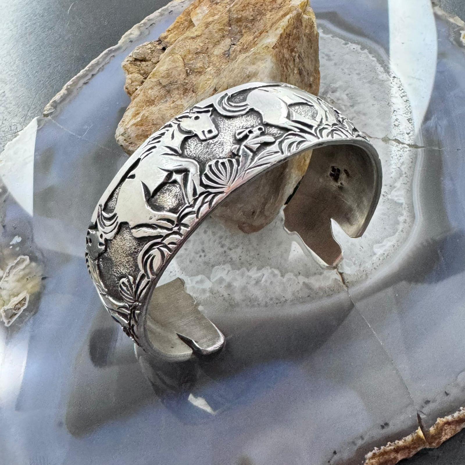 Lloyd Becenti Sterling Silver Storyteller Horse newest Overlay Unisex Bracelet