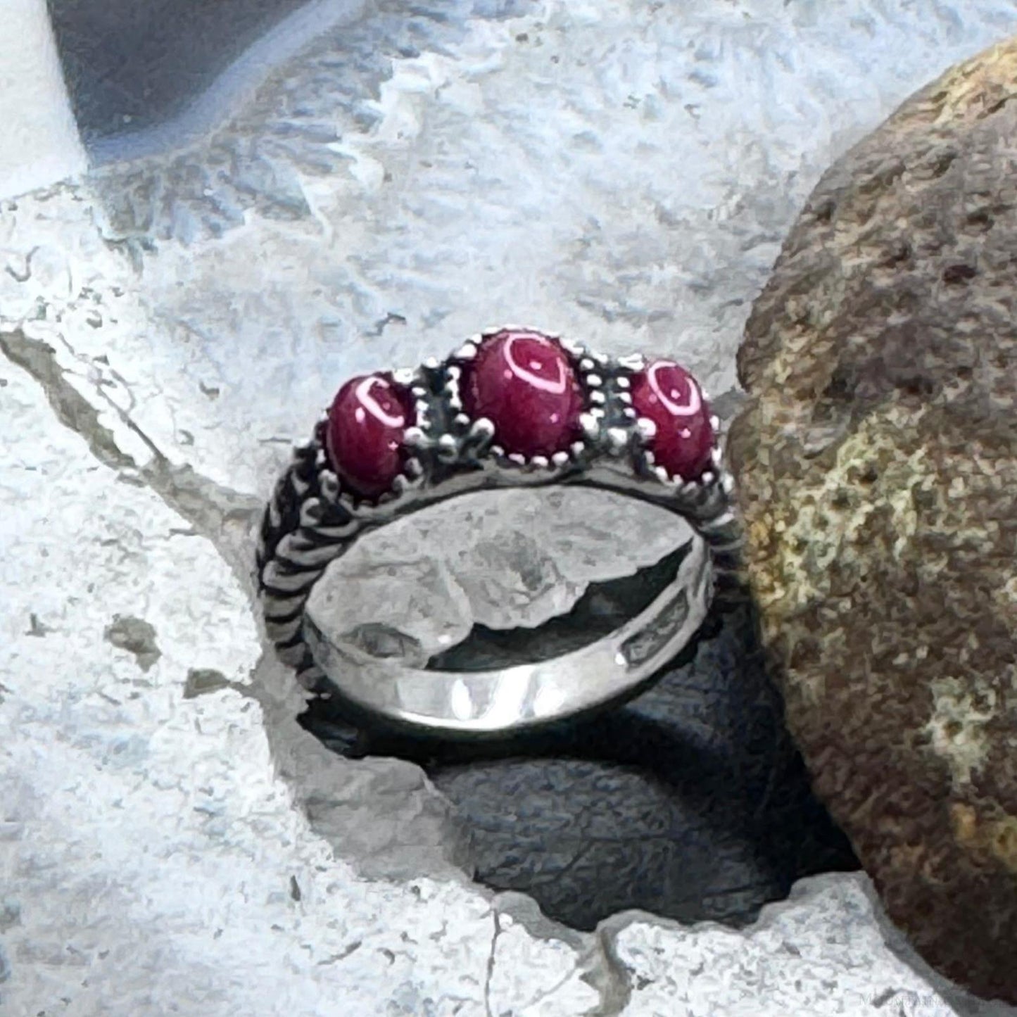 Carolyn Pollack Sterling Silver 3 Oval Red Jasper Decorated Ring For Women