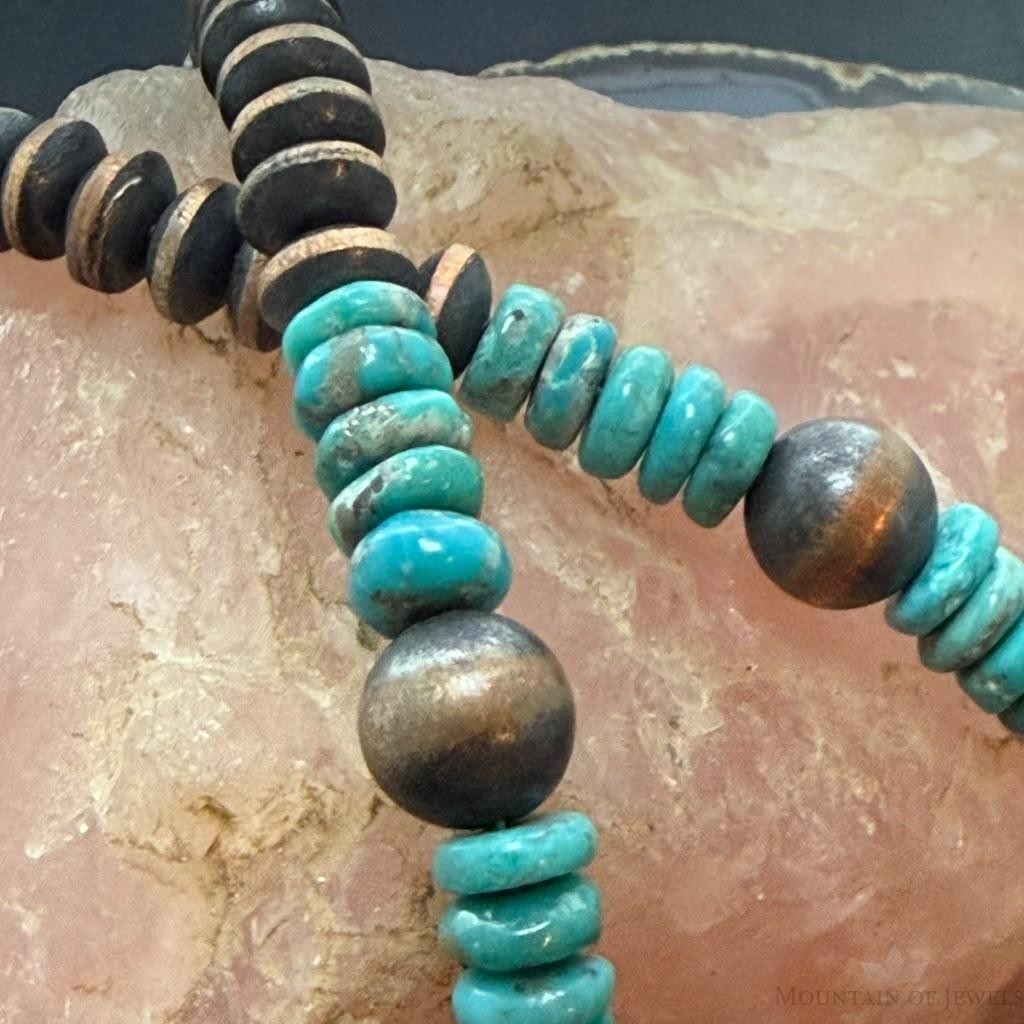 Southwestern Style 8-10mm Copper Navajo Pearl Round,Saucer & Turquoise Necklace For Women