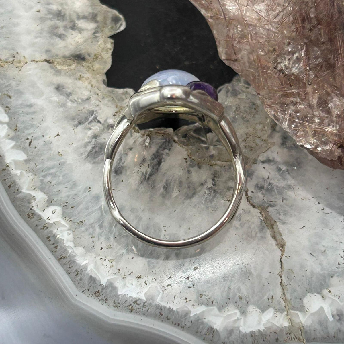 Carolyn Pollack Sterling Silver Moonstone& Amethyst, Smoky Quartz Ring Size 8 For Women