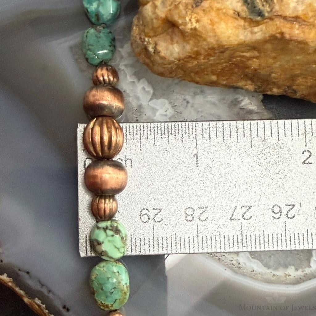 Southwestern Style 3-9.5mm Copper Navajo Pearl Round,Cylinder w/Carico Lake Turquoise 22" Necklace For Women