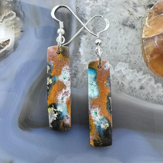 Sterling Silver Rectangle Chrysocolla Slab Dangle Earrings For Women #212