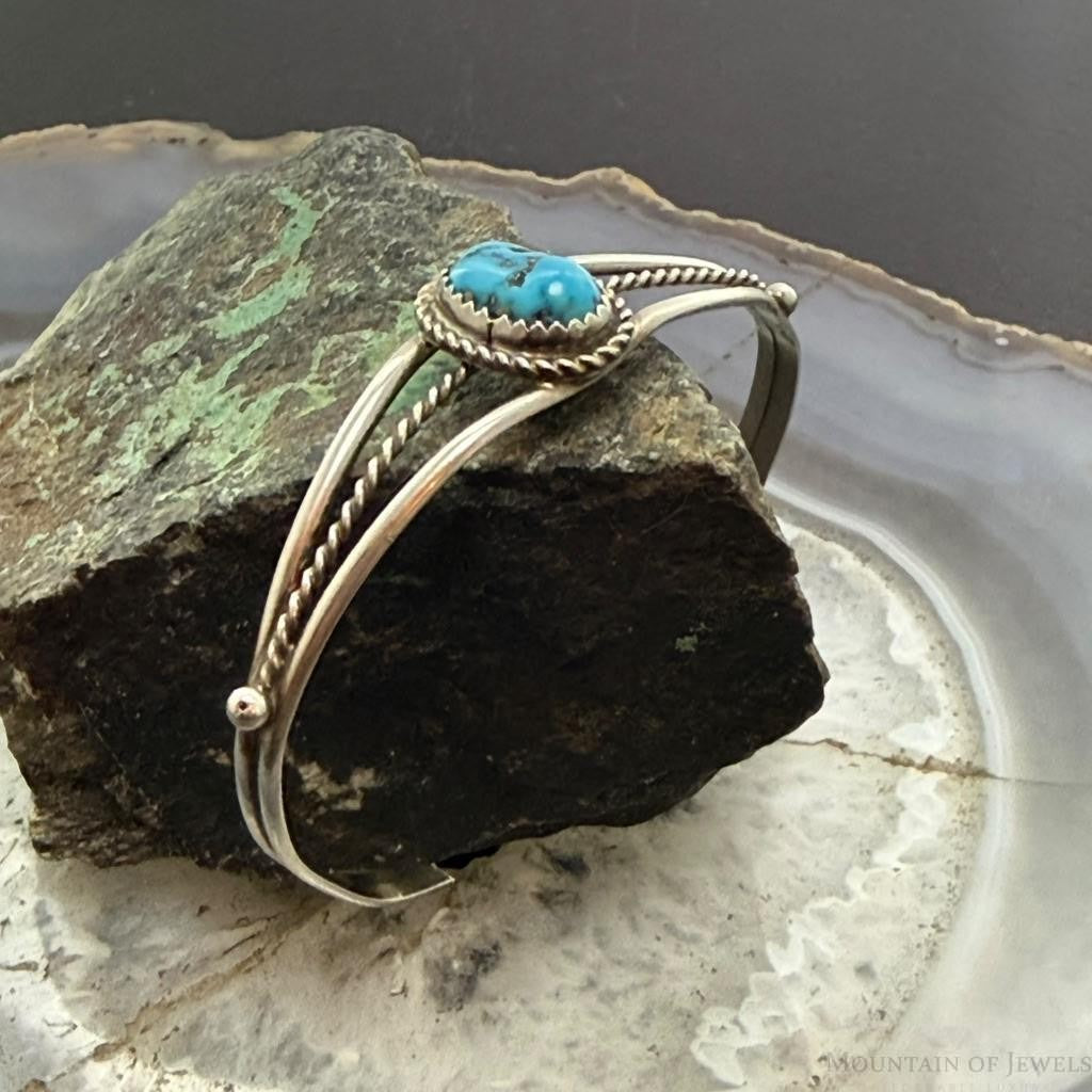 Vintage Native American Silver Natural Turquoise Split Shank Bracelet For Women