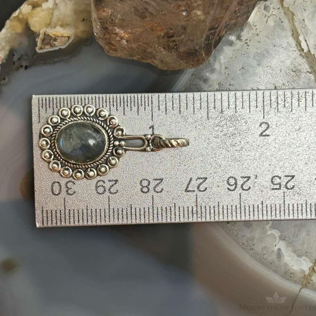 Sterling Silver Southwestern Style Oval Labradorite Decorated Charm/Pendant For Women