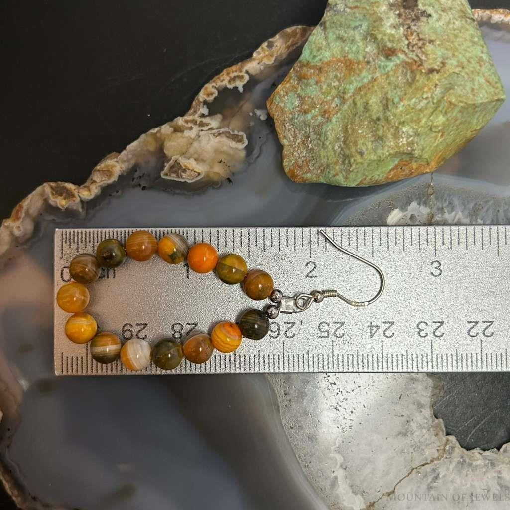 Sterling Silver Rounded Yellow Jasper Beads Hoop Dangle Earrings For Women