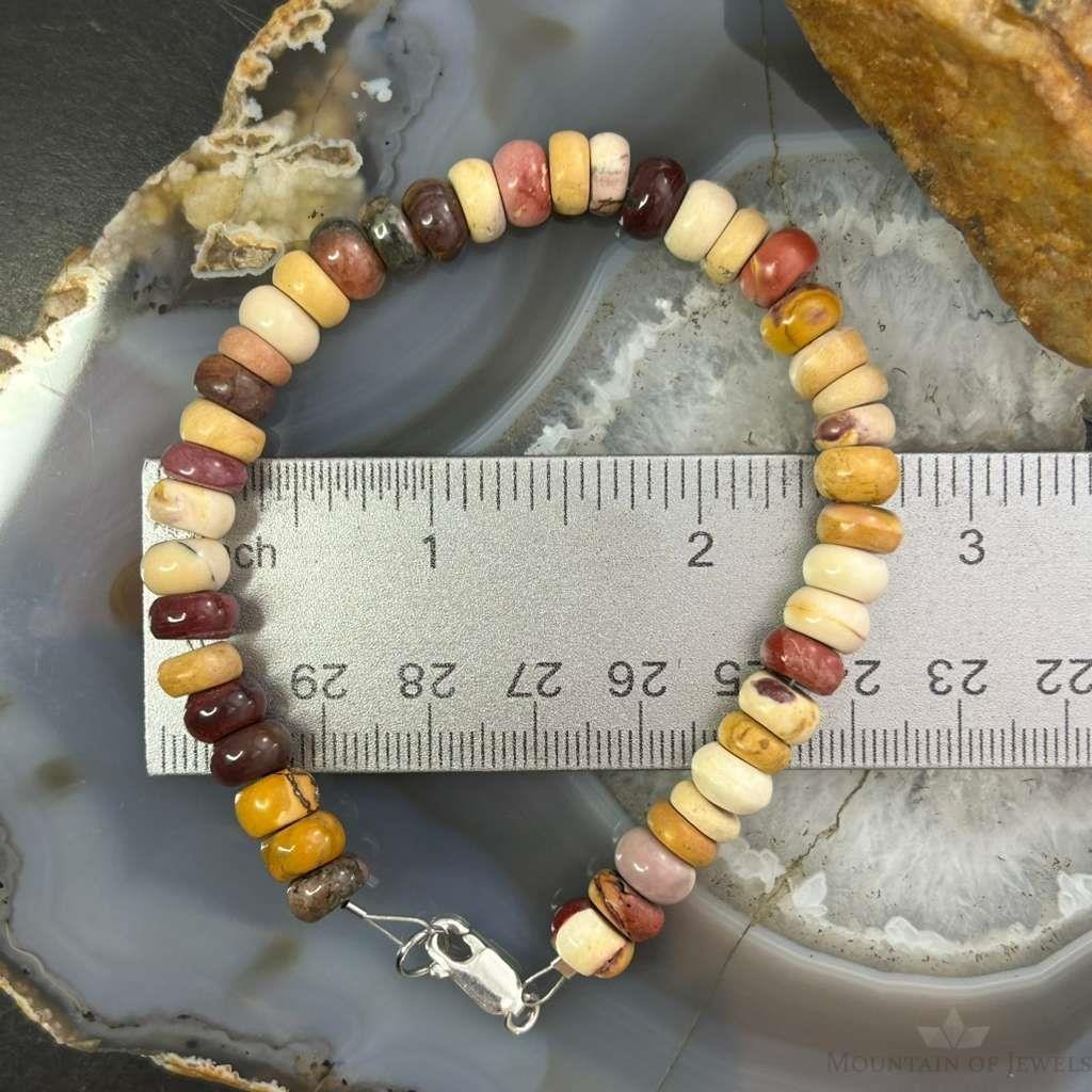 Sterling Silver Mokaite Jasper Beads 8" Bracelet For Women