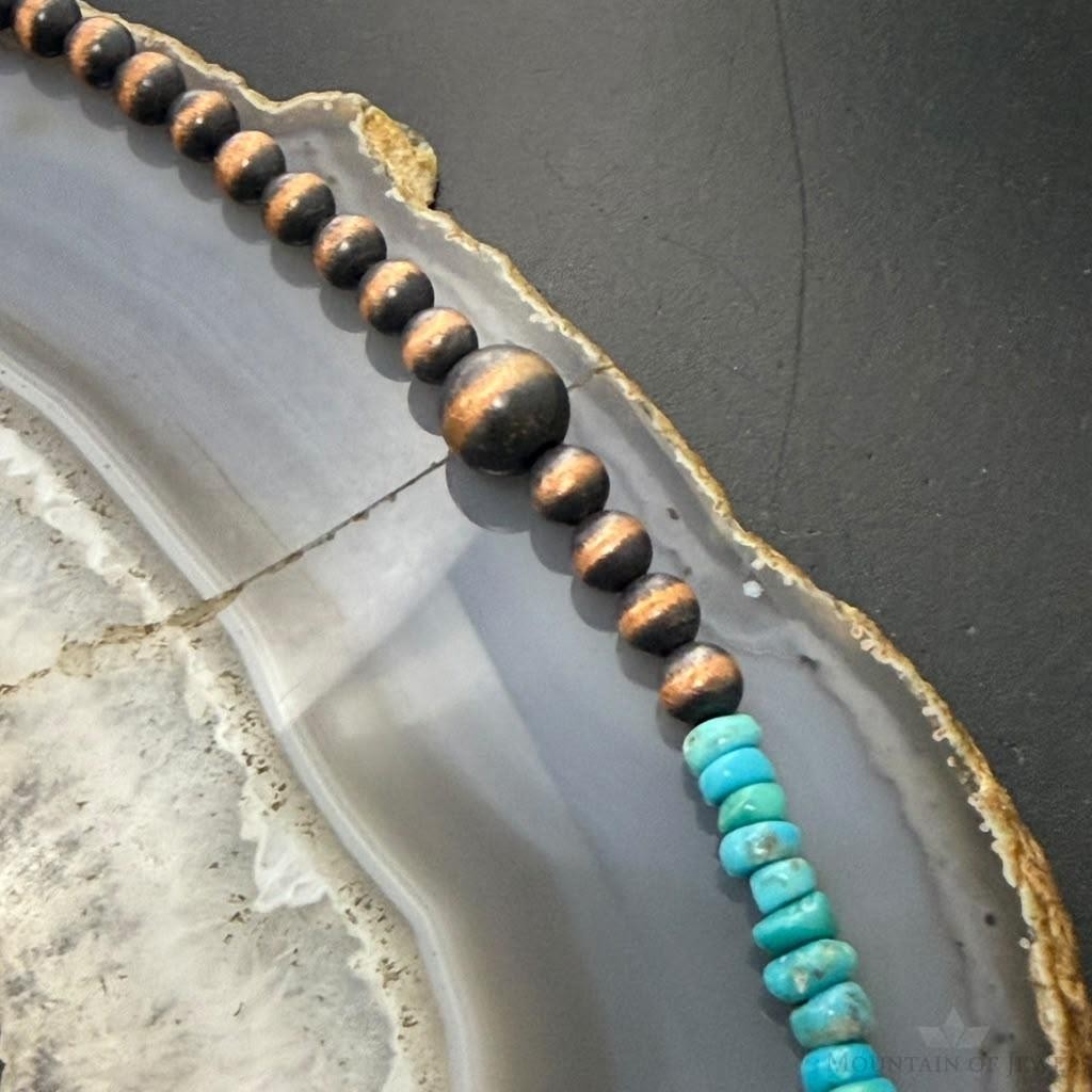 Southwestern Style 5-8.5mm Copper Navajo Pearl Round &Turquoise 18"-21" Necklace For Women