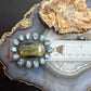 Sterling Silver Southwestern Style Blackjack & Golden Hill Turquoise Pendant For Women