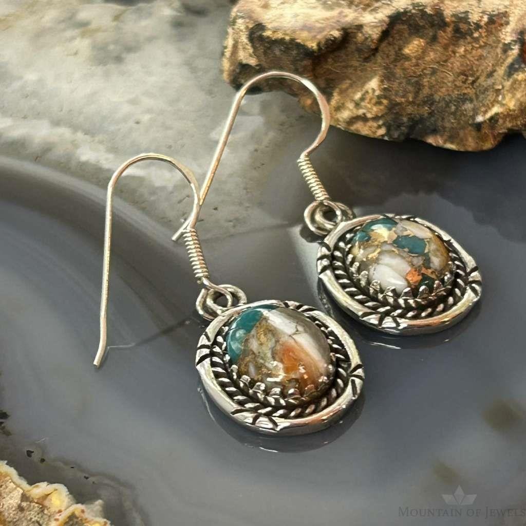 Sterling Silver Southwestern Style Spiny Oyster Turquoise Dangle Earrings For Women #3