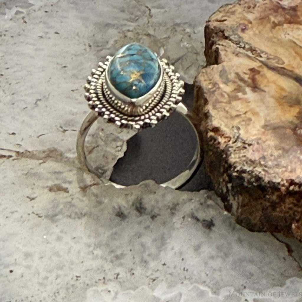 Sterling Silver Southwestern Style Marquise Copper Turquoise Ring For Women