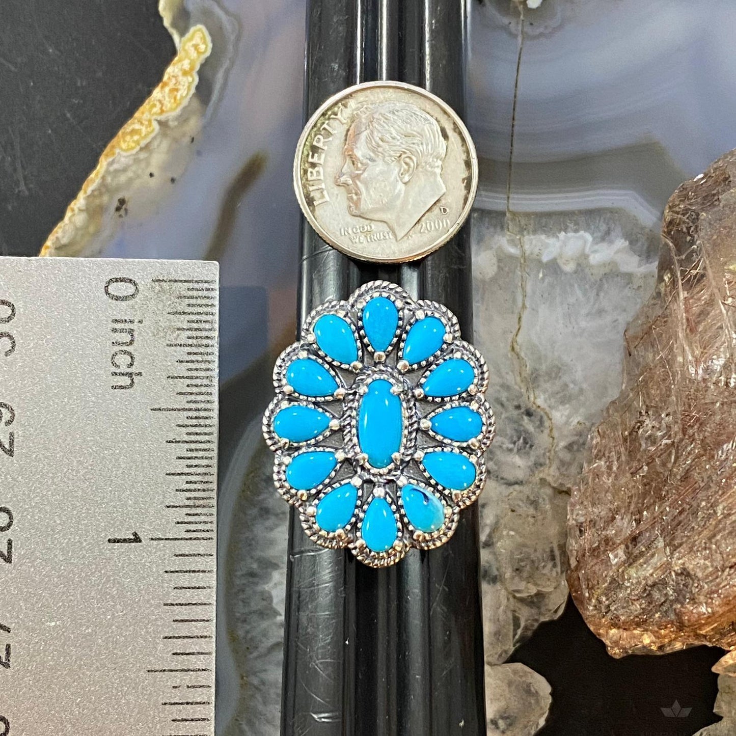 Carolyn Pollack Southwestern Style Sterling Silver Sleeping Beauty Turquoise Cluster Ring For Women