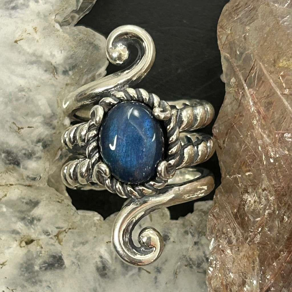 Carolyn Pollack Sterling Silver Oval Labradorite Decorated Ring Size 5 For Women