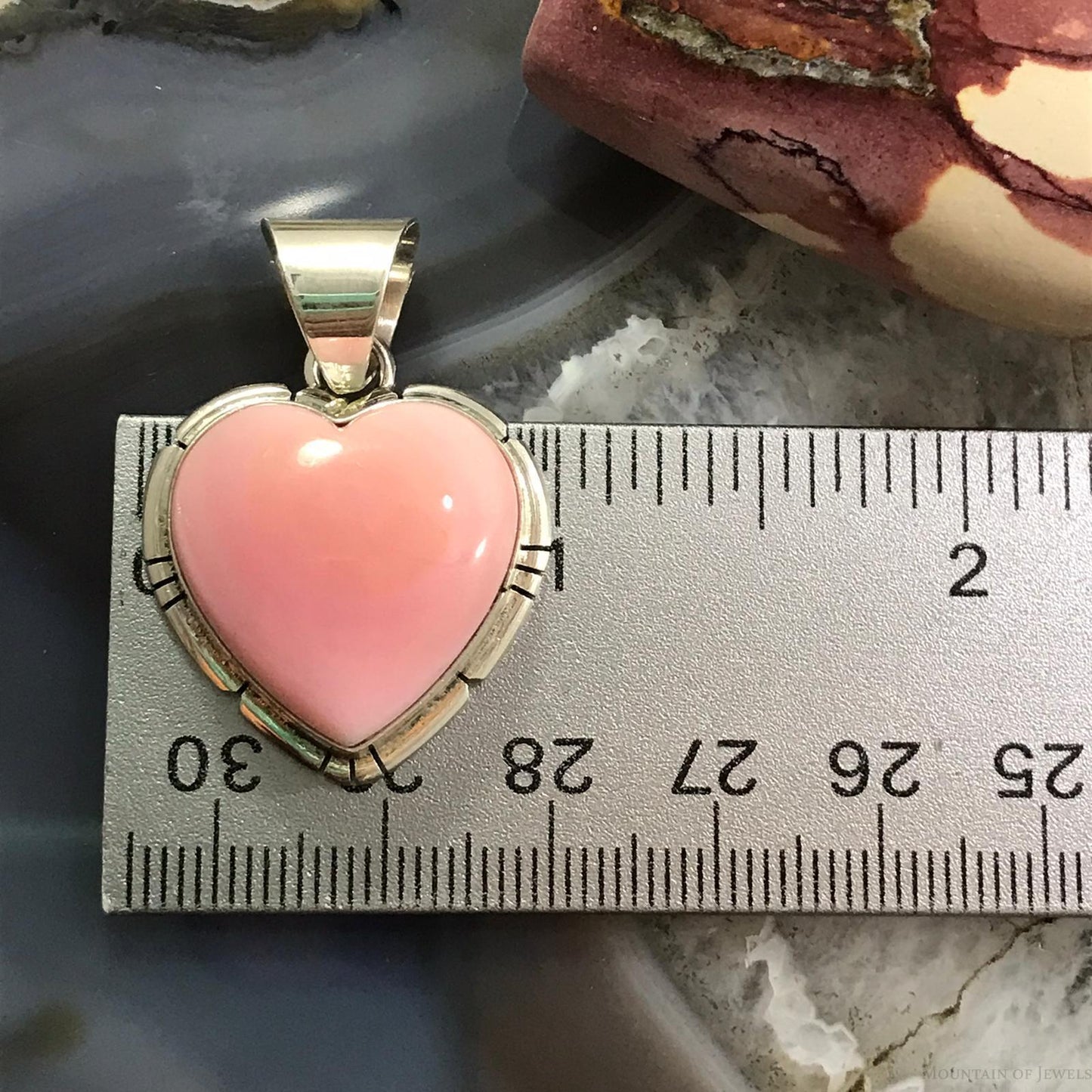 Samson Edsitty Native American Sterling Silver Pink Conch Heart Pendant For Women