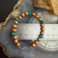 Copper 7.5mm Pearl Beads & Turquoise 6.25" Bracelet For Women