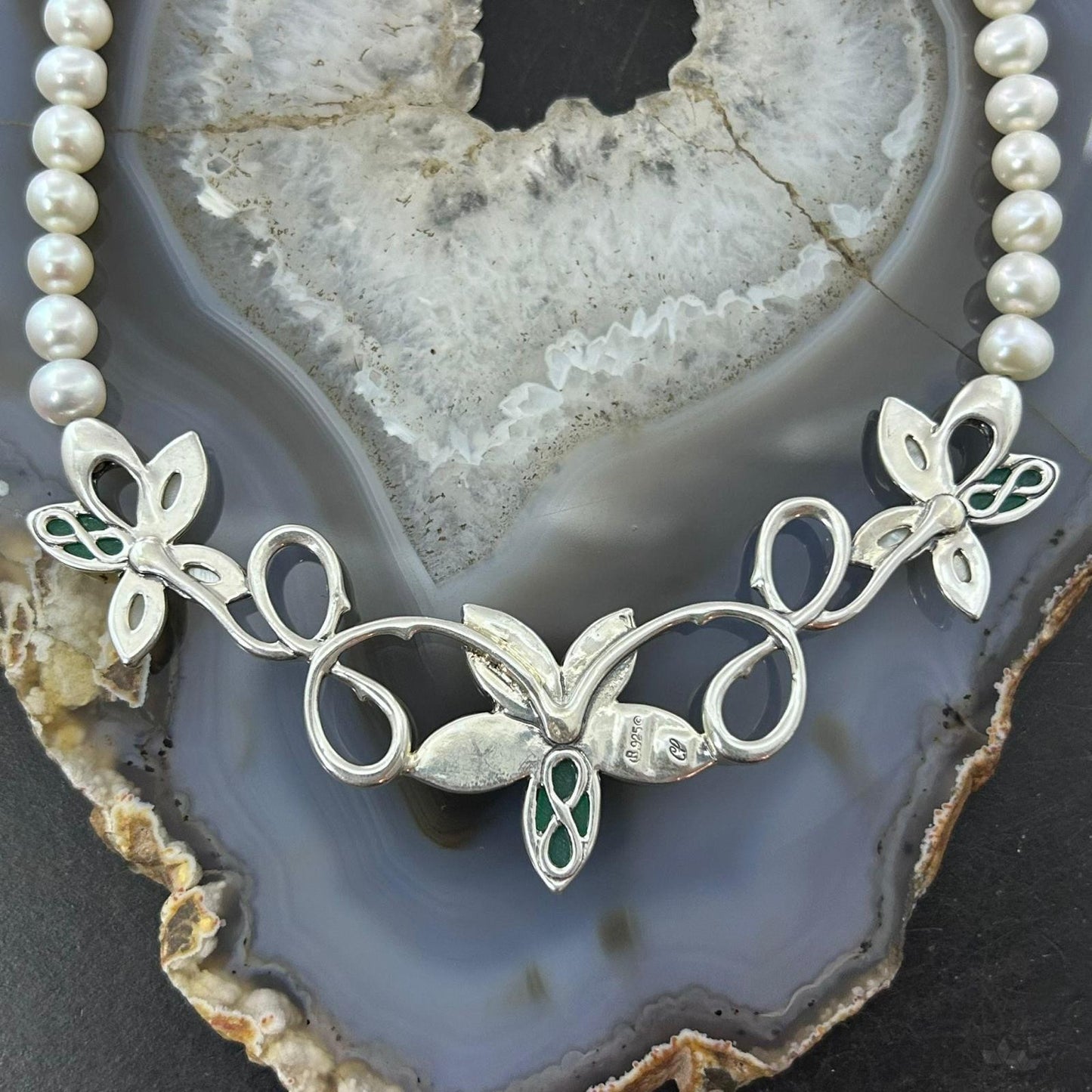 Carolyn Pollack Sterling Silver Freshwater Pearl and Floral 16"-18" Necklace For Women