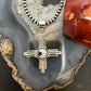 Sterling Silver Southwestern Style Round White Buffalo Unisex Zia Pendant #1