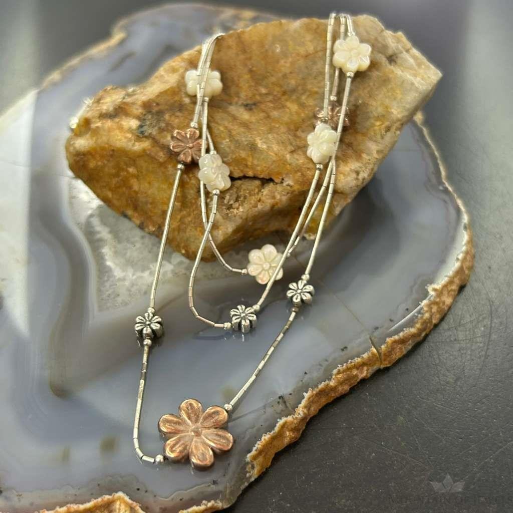 Carolyn Pollack Sterling Silver, Copper, MOP Flower 15"-18" Necklace For Women