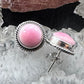 Native American Sterling Silver Round Pink Conch Decorated Stud Earrings For Women