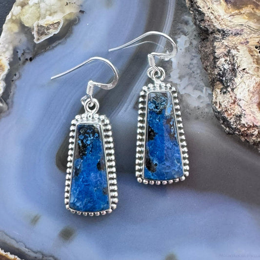 Sterling Silver Southwestern Style Trapezoid Azurite Dangle Earrings For Women