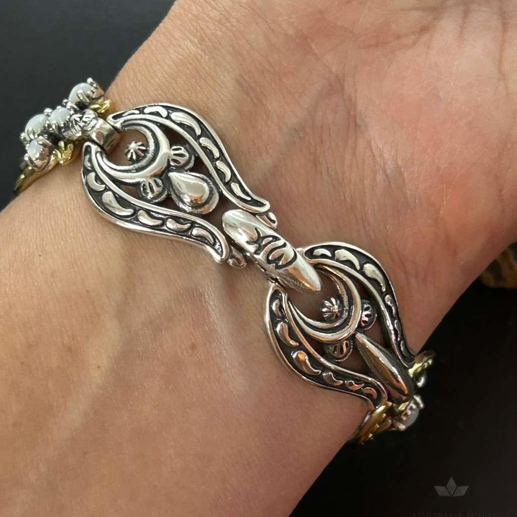 Carolyn Pollack Sterling Silver & Brass w/Moonstone Link Bracelet For Women