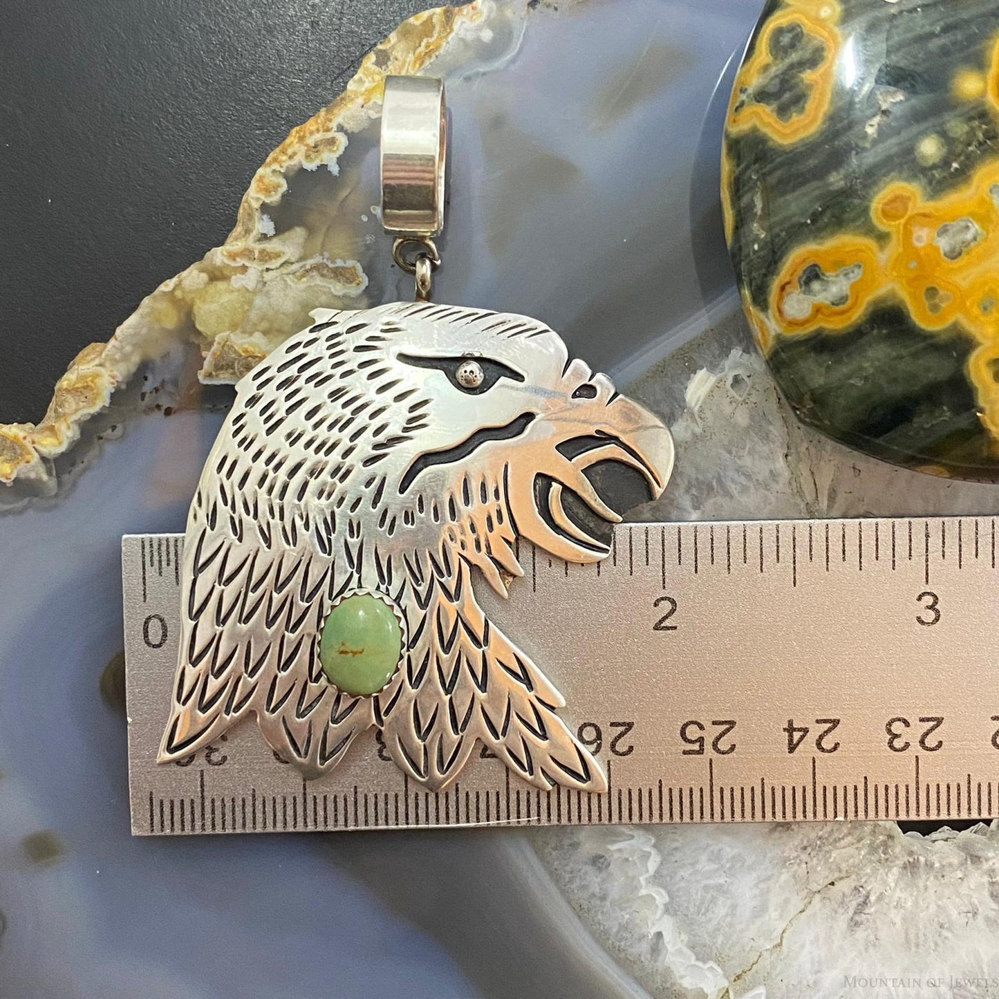 Tommy & Rosita Singer Sterling Silver Green Turquoise Overlay Eagle Pendant