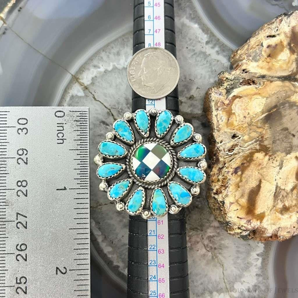 Sterling Silver Southwestern Style Teardrop Mohave Turquoise Ring Adjustable For Women