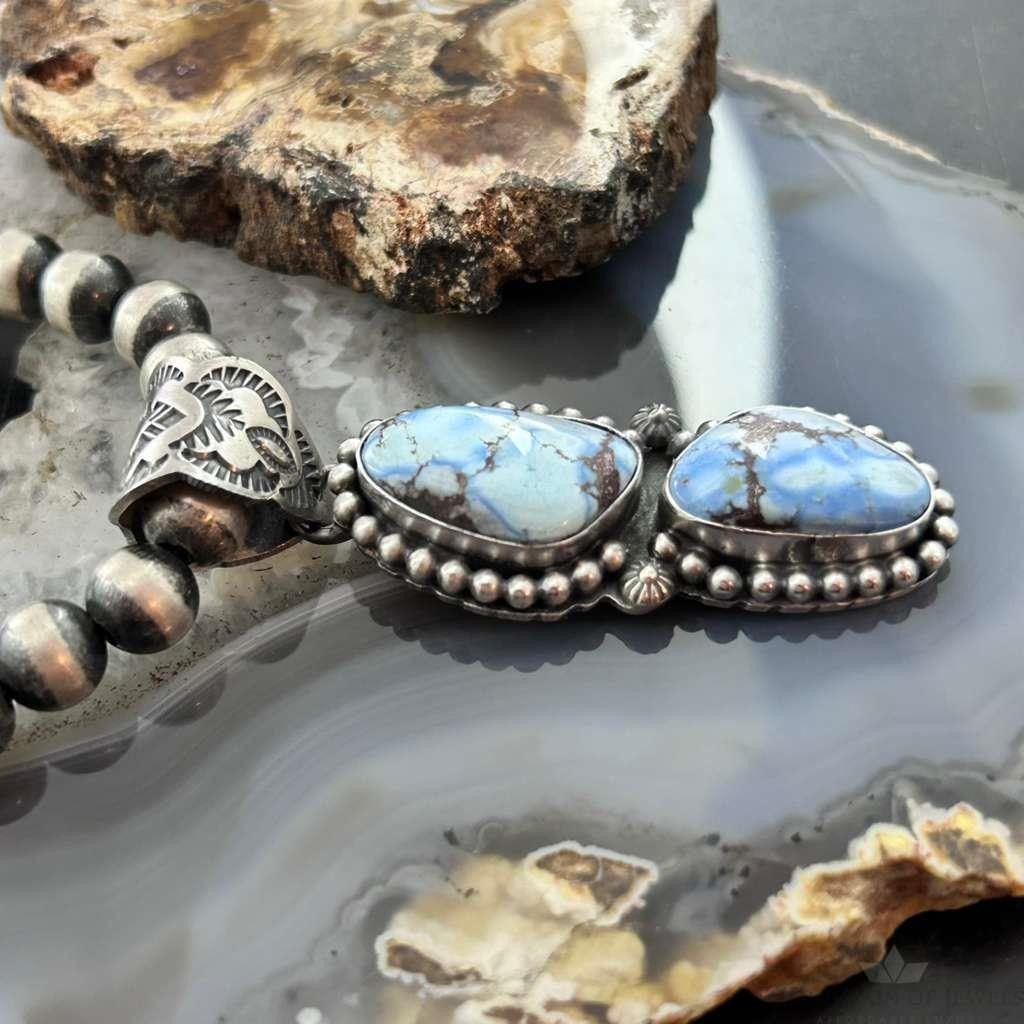 Native American Sterling Silver Double Golden Hill Turquoise Pendant For Women