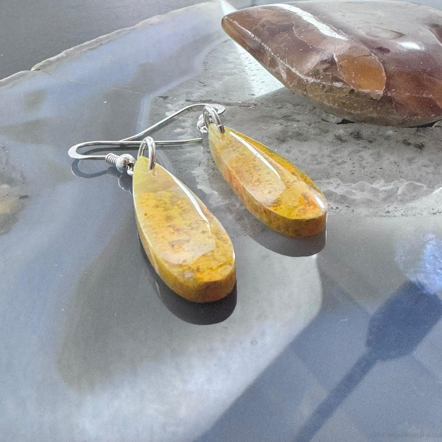 Sterling Silver Teardrop Bumblebee Jasper Slab Dangle Earrings For Women #172