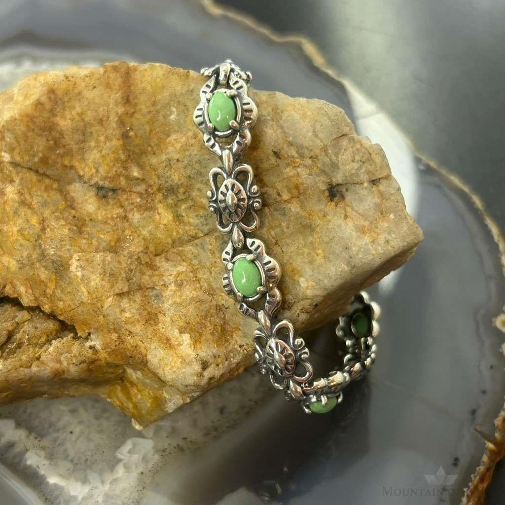 Carolyn Pollack Sterling Silver 7 Oval Variscite Decorated Link Bracelet For Women