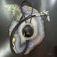 Sterling Silver Southwestern Style Large Round Onyx Decorated Bolo Tie For Men