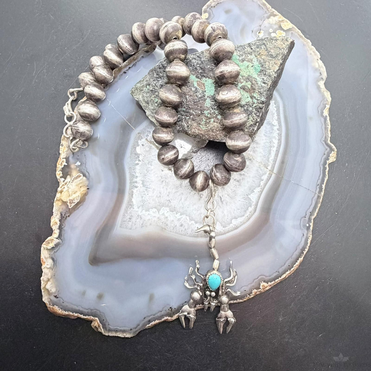 Frank Valdez Native American Sterling Silver Scorpion w/Navajo Pearl Unisex Necklace