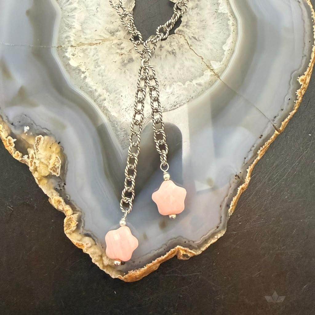 Carolyn Pollack Sterling Silver Faceted Star Pink Rhodonite Rope Chain Necklace For Women