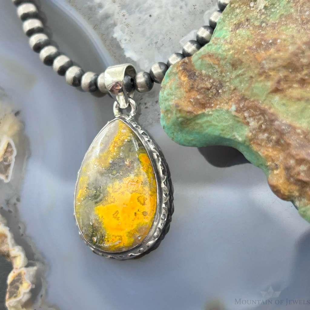 Sterling Silver Southwestern Style Teardrop Yellow Jasper Pendant For Women #2