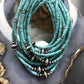 Native American Turquoise Beads w/Saucer & 3mm Navajo Pearl Beads 18" Necklace