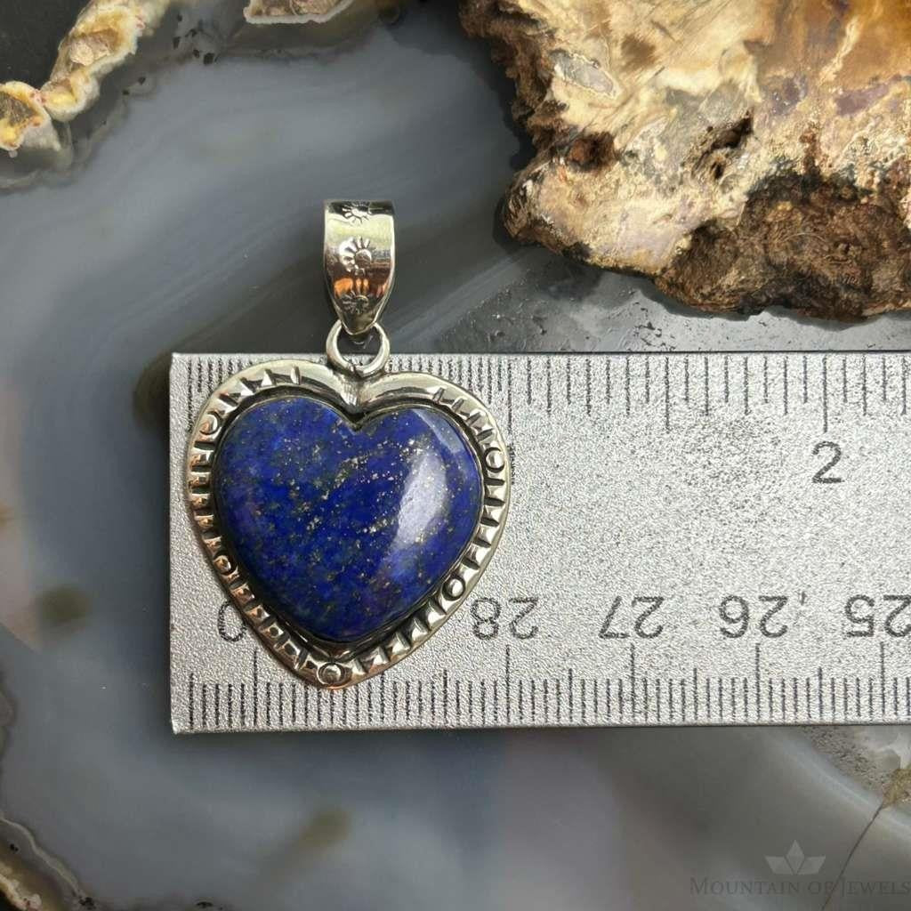 Sterling Silver Southwestern Style Lapis Heart Decorated Pendant For Women #4